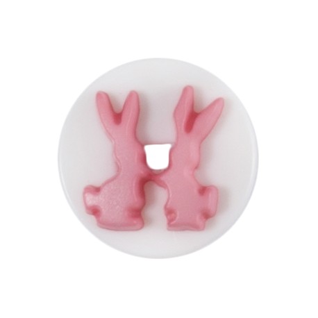 WHITE BUTTON WITH PINK RABBITS 14mm