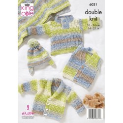 King Cole Jacket, Gilet, Sweater, Hat & Blanket Knitting Pattern 6031 - DK