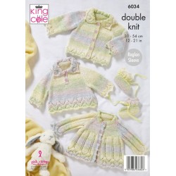 King Cole Overtop, Cardigan, Matinee Jacket & Bootees Knitting Pattern 6034 - DK