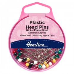 Plastic  Head Pins: Nickel - 38mm, 75pcs
