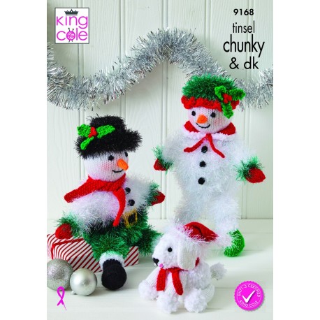 King Cole Tinsel & DK Christmas Snowman & Snow Dog Pattern - 9168