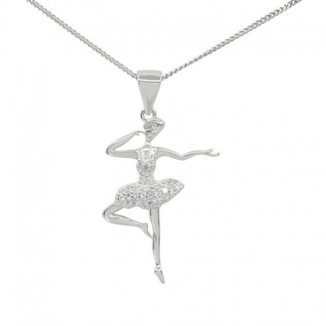 Silver Clear CZ Ballerina Pendant Necklace