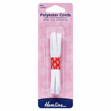 Polyester Cord: White - 1.5m x 6mm