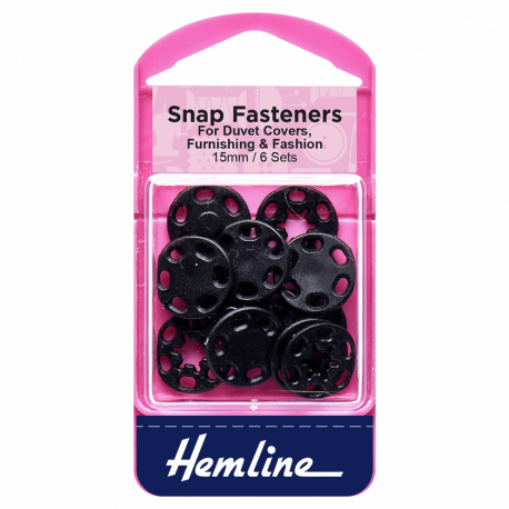 Black Plastic Snaps/Press Studs 15mm