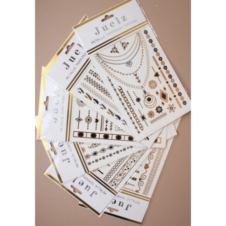 Juelz Metallic Temporary Tattoos in black/gold hearts and diamonds
