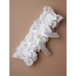 Molly & Rose Off White Ribbon Garter with Pearl Bead and Bow