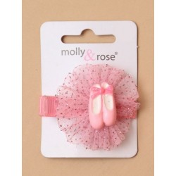 Molly & Rose Pink Ribbon Forked Clip with Ballet Shoes 4.5cm