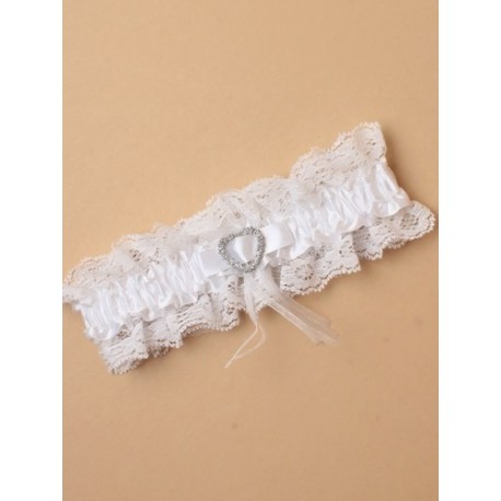 Molly & Rose White Ribbon Garter with Silver Heart