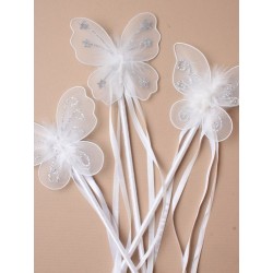 Molly & Rose White Ribbon wrapped wand with Butterfly