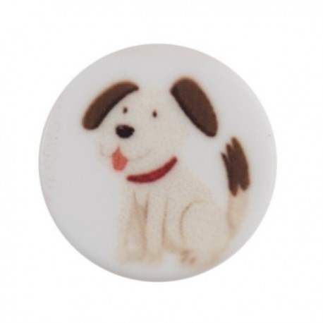 WHITE BUTTON WITH DOG 15mm