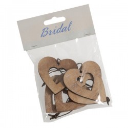Table Decoration: Wooden Hearts with String: 5.4 x 5.2cm