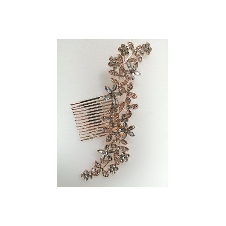 Large Hair Comb with diamante - Rose gold