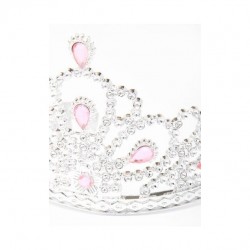 Silver Plastic Tiara with Pink Stones