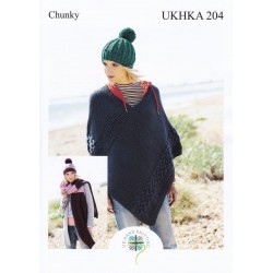 UKHKA Chunky Ladies Poncho Scarf & Hat Pattern 204