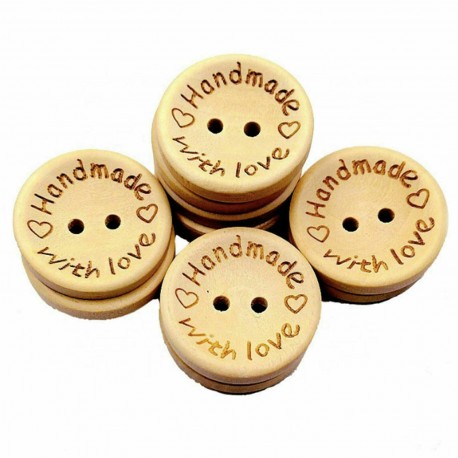 Wooden Buttons - Handmade with Love 15mm